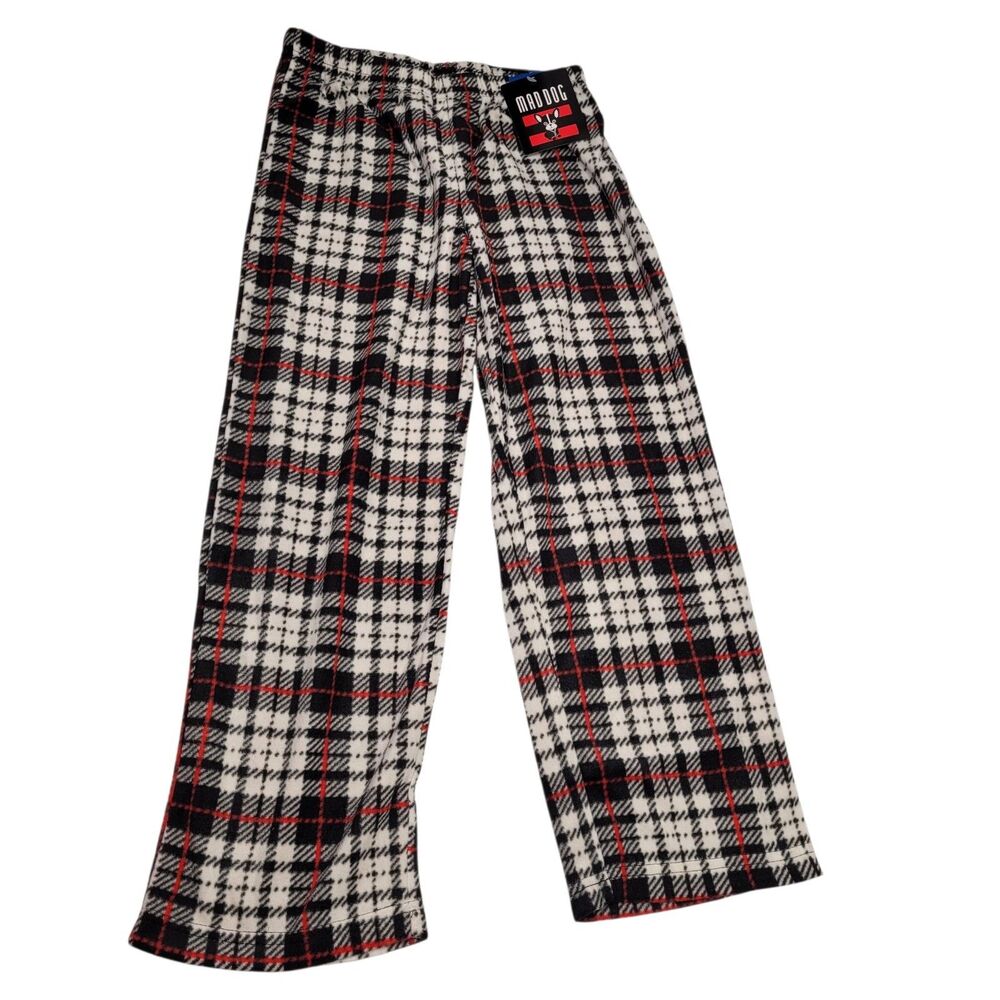 Mad Dog Girls Black/White Plaid Fleece Pajama Pant Size Medium(8)